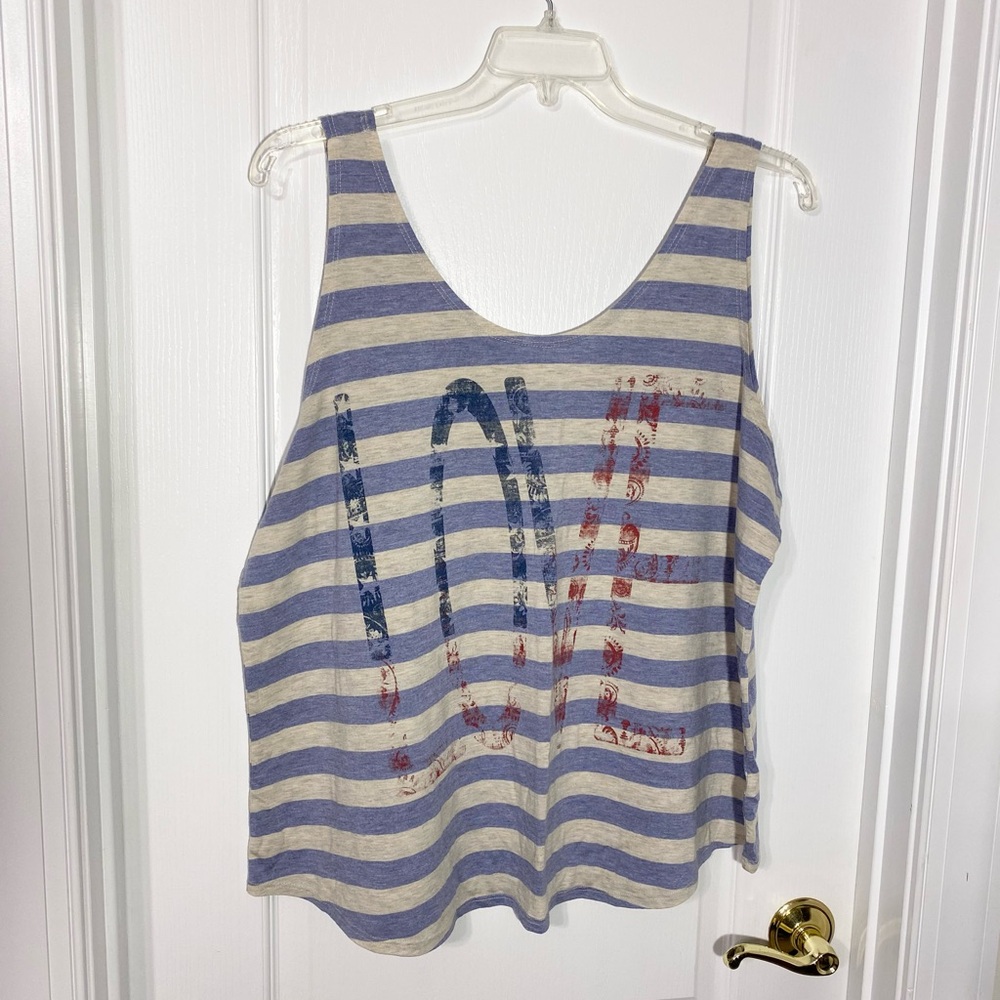 Maurices ‘LOVE’ Star Graphic Striped Tank Top Blue Beige Size 3X
